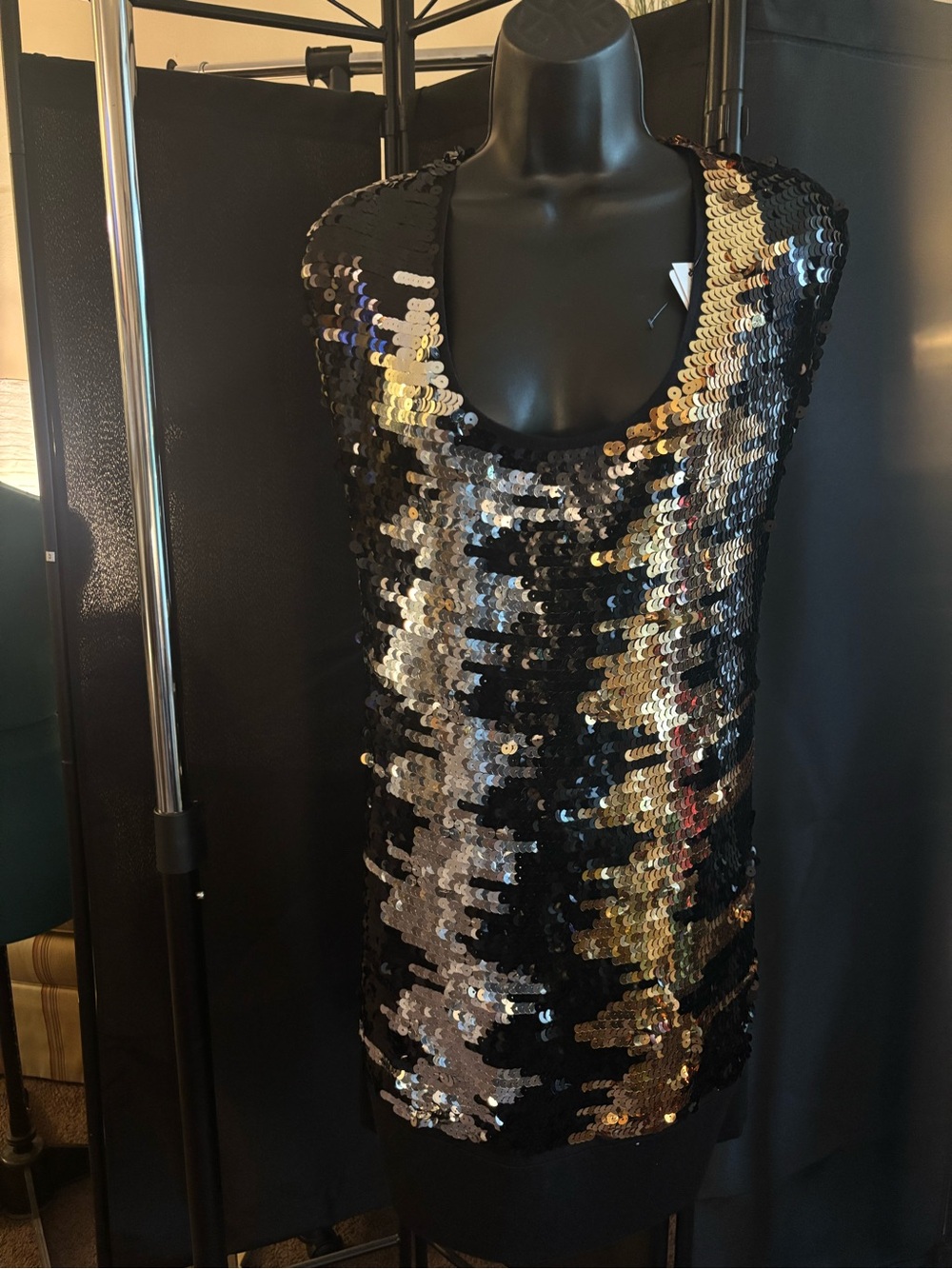 As U Wish Black and Gold Sequin Midi Dress